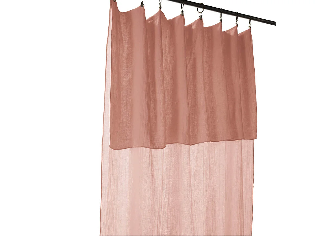 OUREA - Rideau Ajustable 140x300 cm Gaze de Coton Rose Pêche + 8 Anneaux Pince
