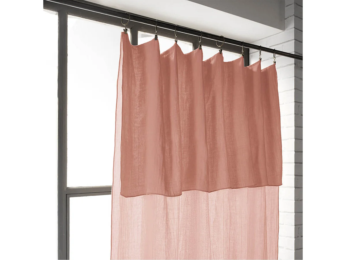OUREA - Rideau Ajustable 140x300 cm Gaze de Coton Rose Pêche + 8 Anneaux Pince