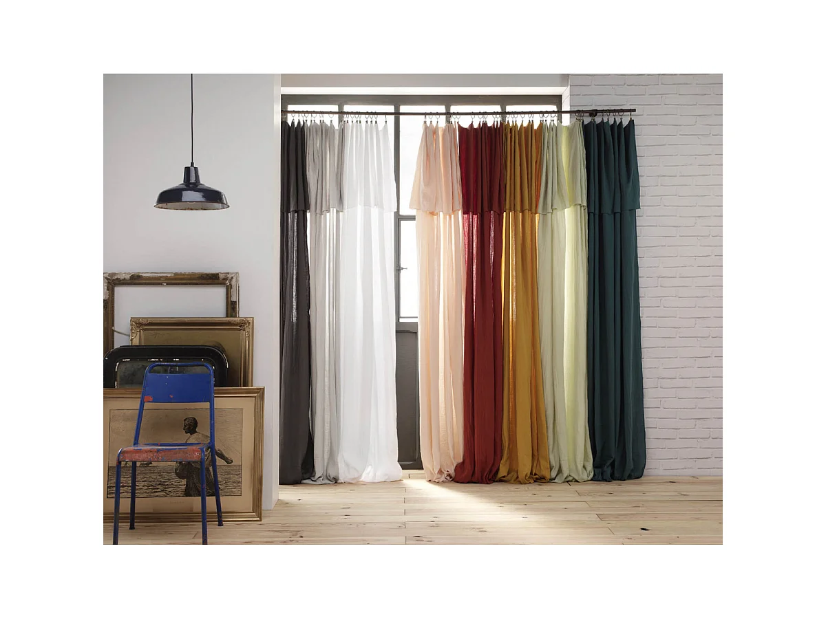 OUREA - Rideau Ajustable 140x300 cm Gaze de Coton Rose Pêche + 8 Anneaux Pince