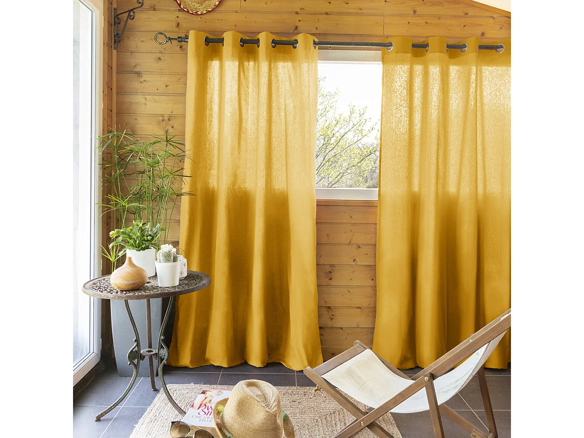 SOPHIE - Rideau 140x260cm Coton Coloris Safran ?illets Inox