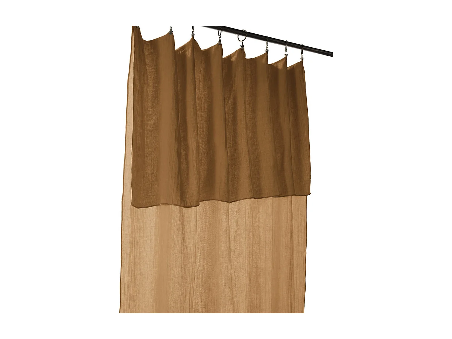 OUREA - Rideau Ajustable 140x300 cm Gaze de Coton Camel + 8 Anneaux Pince
