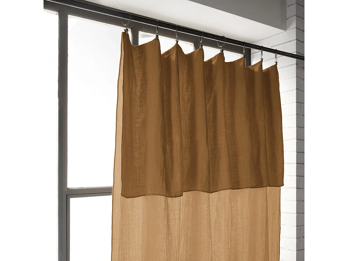 OUREA - Rideau Ajustable 140x300 cm Gaze de Coton Camel + 8 Anneaux Pince