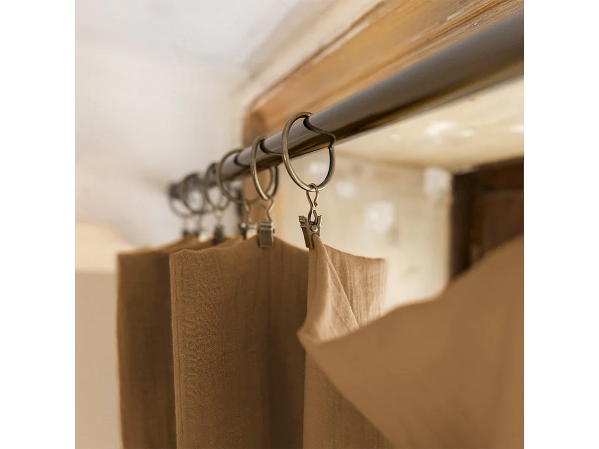 OUREA - Rideau Ajustable 140x300 cm Gaze de Coton Camel + 8 Anneaux Pince