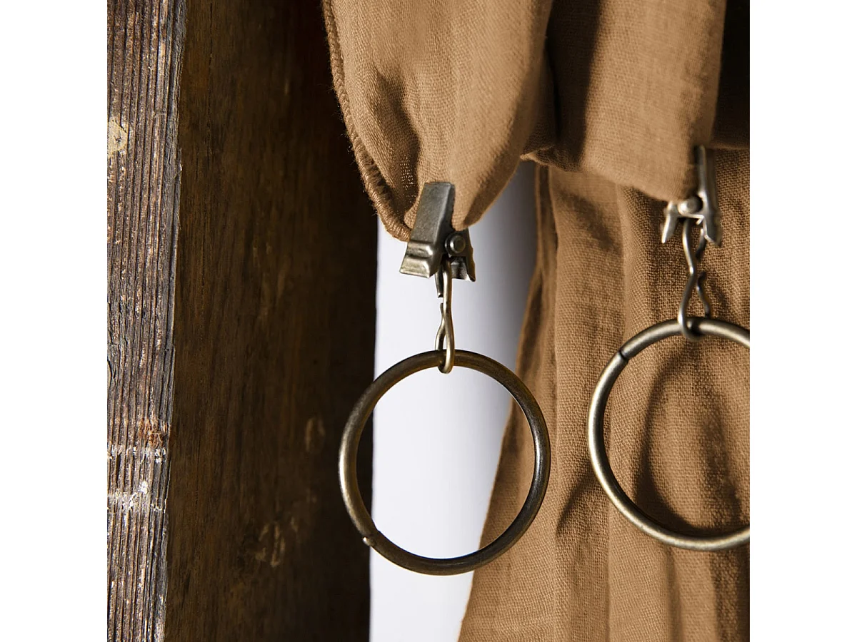 OUREA - Rideau Ajustable 140x300 cm Gaze de Coton Camel + 8 Anneaux Pince