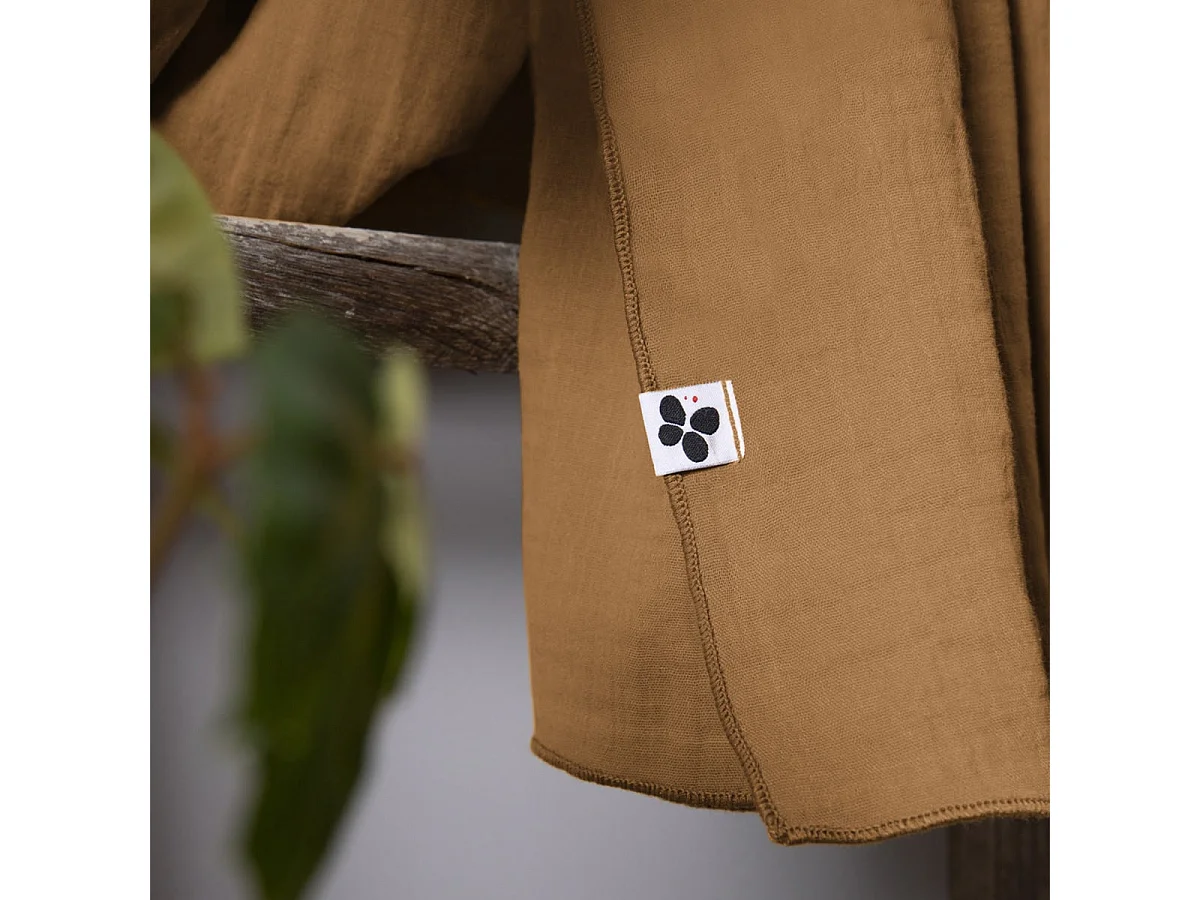 OUREA - Rideau Ajustable 140x300 cm Gaze de Coton Camel + 8 Anneaux Pince