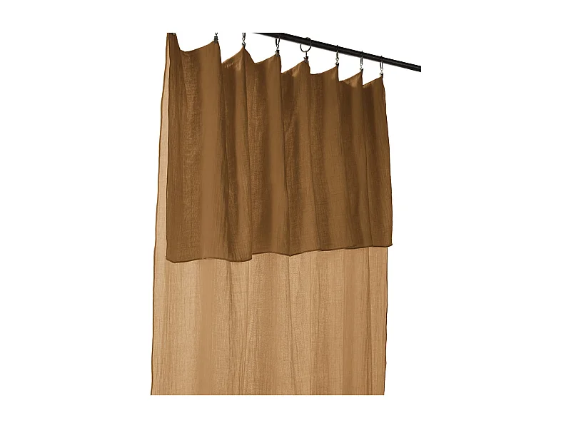OUREA - Rideau Ajustable 140x300 cm Gaze de Coton Camel + 8 Anneaux Pince