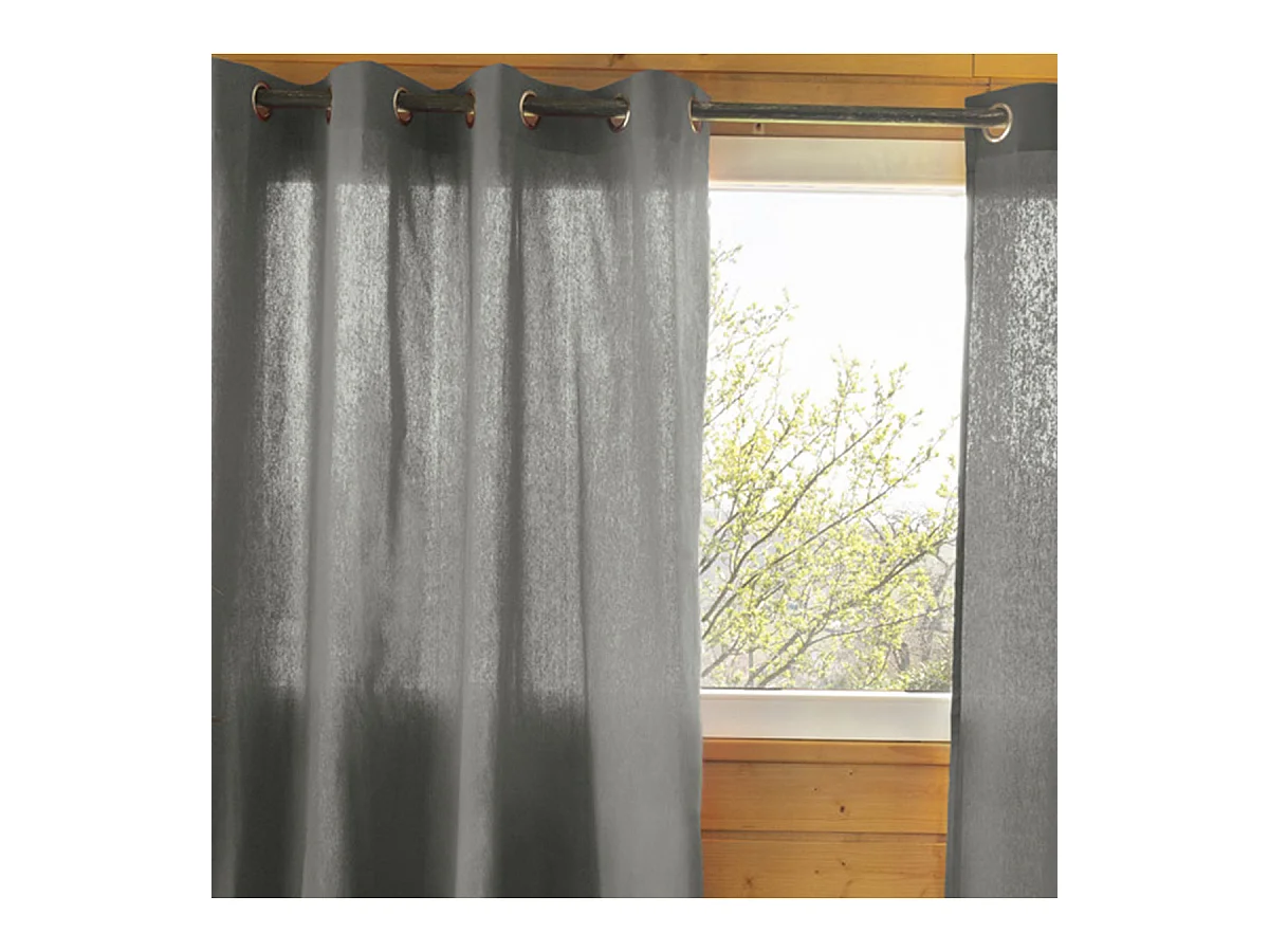 SOPHIE - Rideau 140x260cm Coton Coloris Granit Œillets Inox