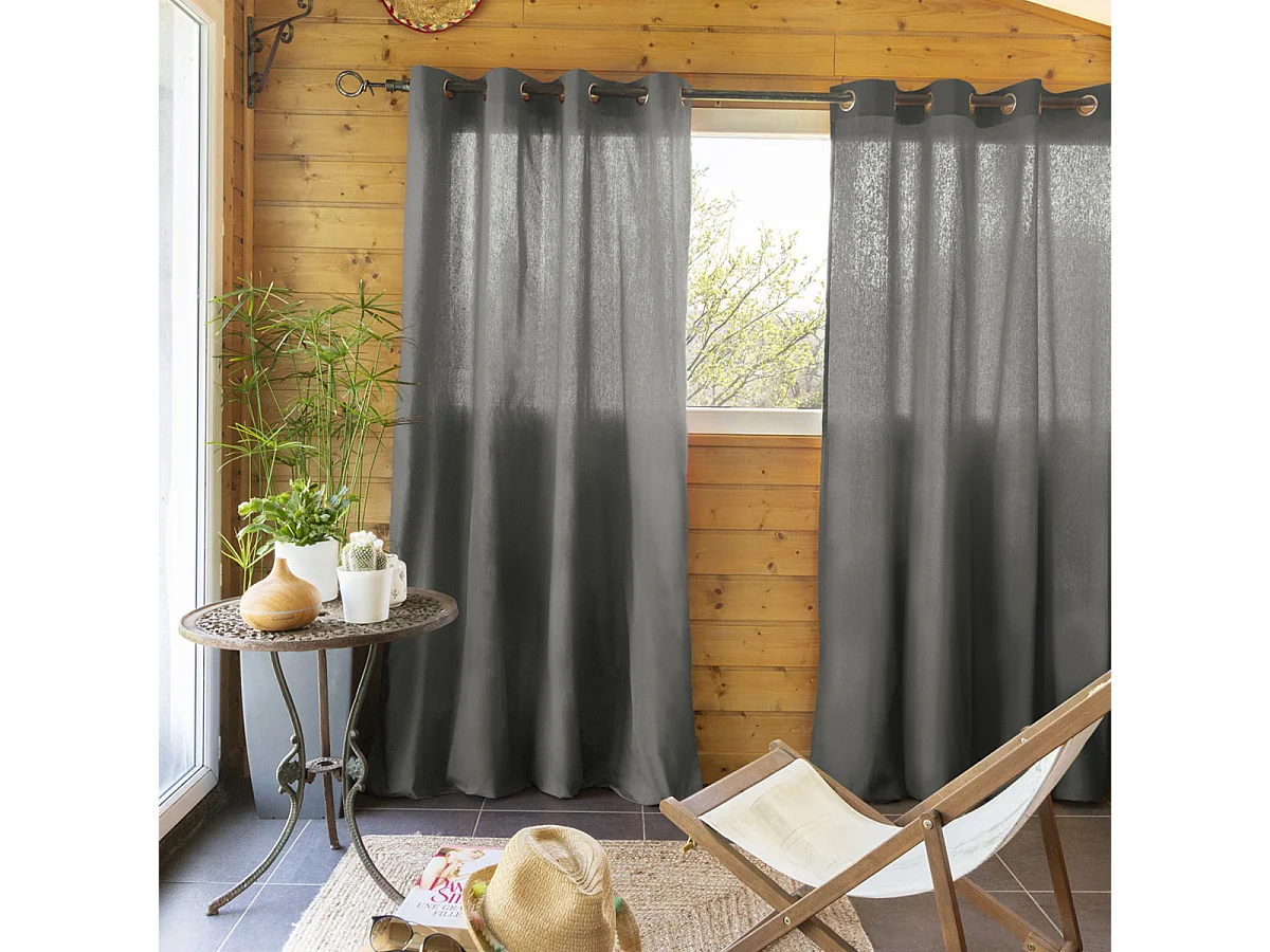 SOPHIE - Rideau 140x260cm Coton Coloris Granit ?illets Inox