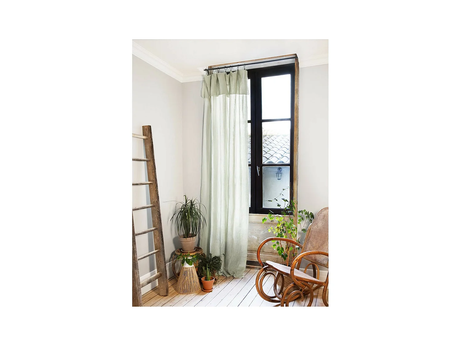 OUREA - Rideau Ajustable 140x300 cm Gaze de Coton Vert d'Eau + 8 Anneaux Pince