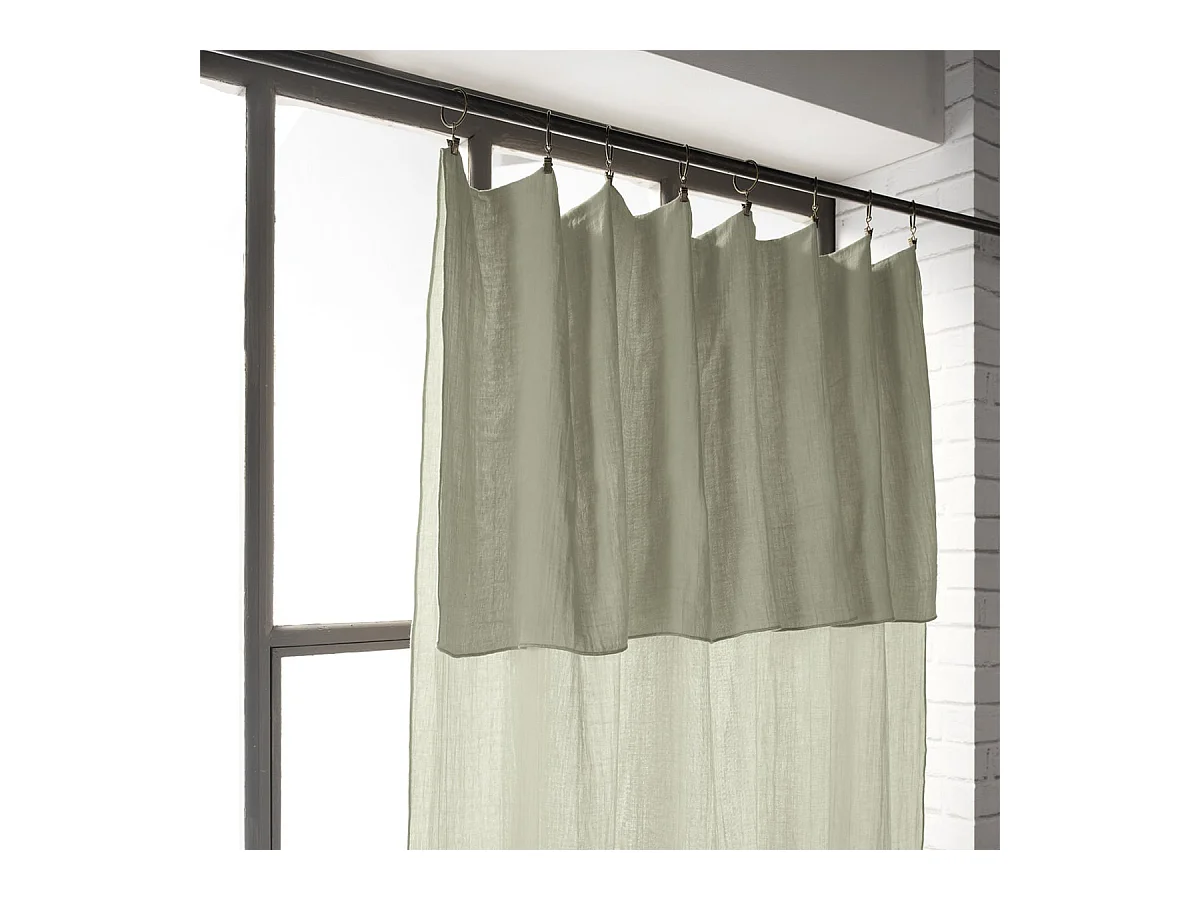 OUREA - Rideau Ajustable 140x300 cm Gaze de Coton Vert d'Eau + 8 Anneaux Pince