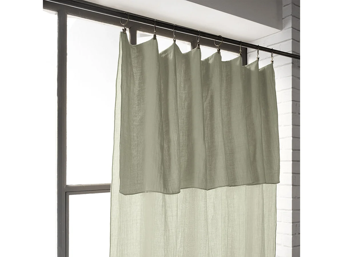 OUREA - Rideau Ajustable 140x300 cm Gaze de Coton Vert d'Eau + 8 Anneaux Pince