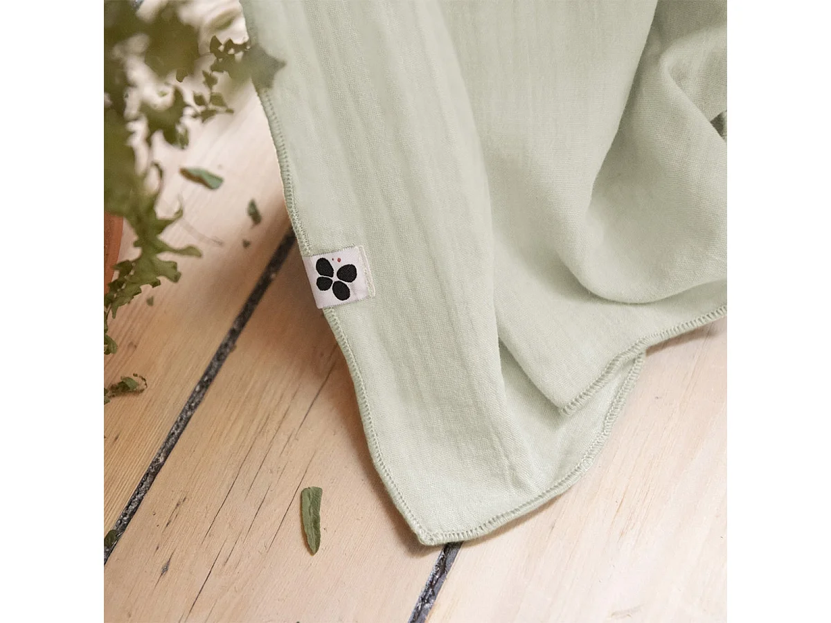 OUREA - Rideau Ajustable 140x300 cm Gaze de Coton Vert d'Eau + 8 Anneaux Pince