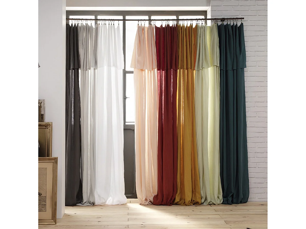 OUREA - Rideau Ajustable 140x300 cm Gaze de Coton Vert d'Eau + 8 Anneaux Pince