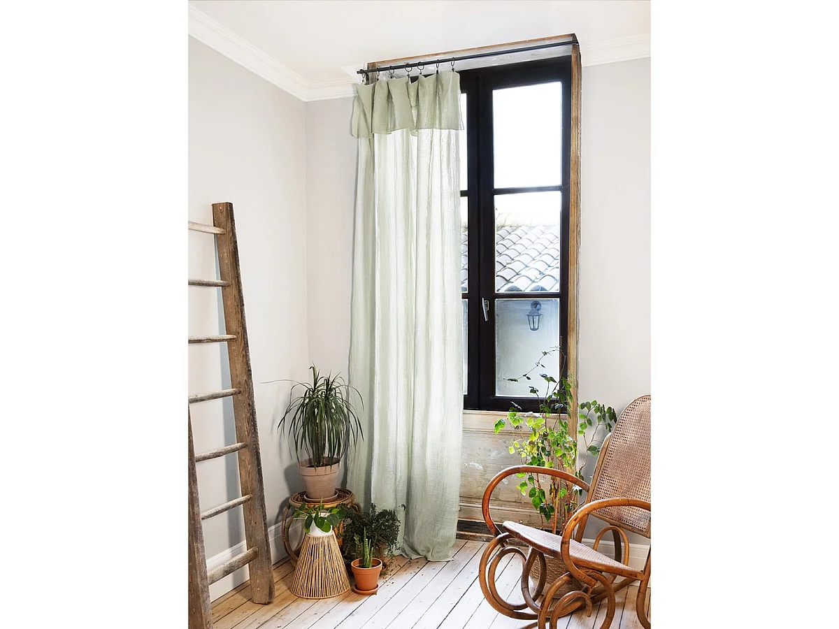 OUREA - Rideau Ajustable 140x300 cm Gaze de Coton Vert d'Eau + 8 Anneaux Pince
