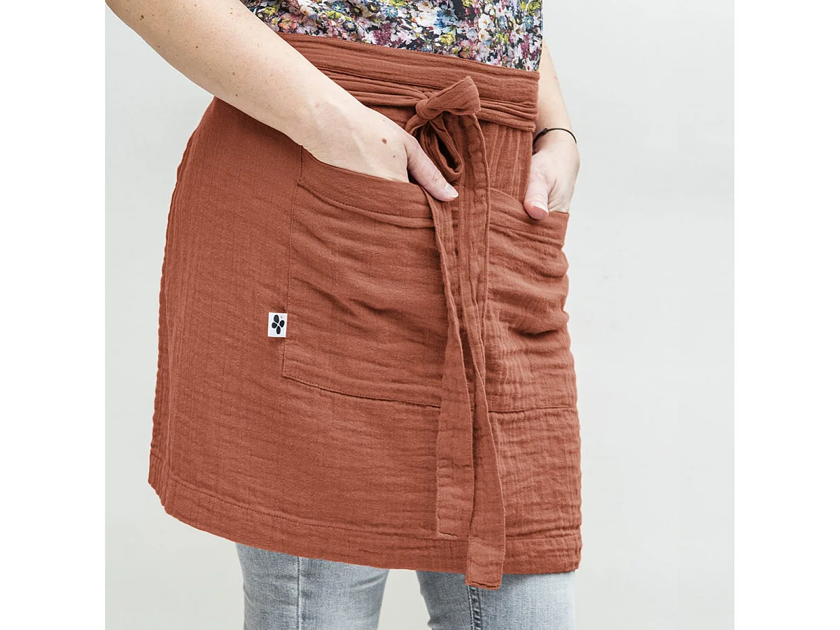 OUREA - Demi-Tablier avec Double Poche Gaze de Coton Terracotta
