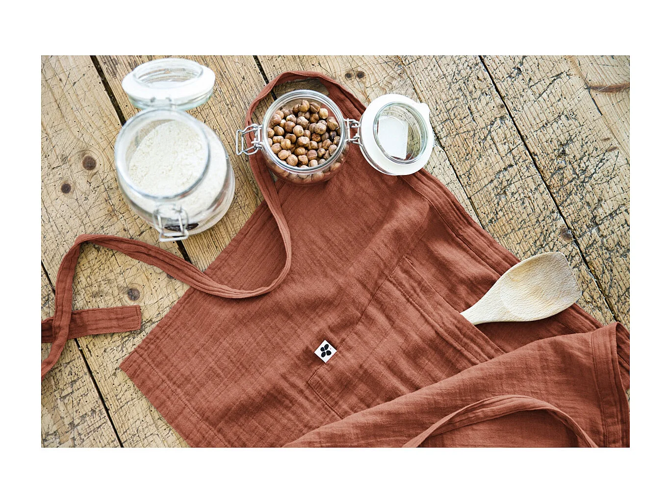 OUREA - Demi-Tablier avec Double Poche Gaze de Coton Terracotta