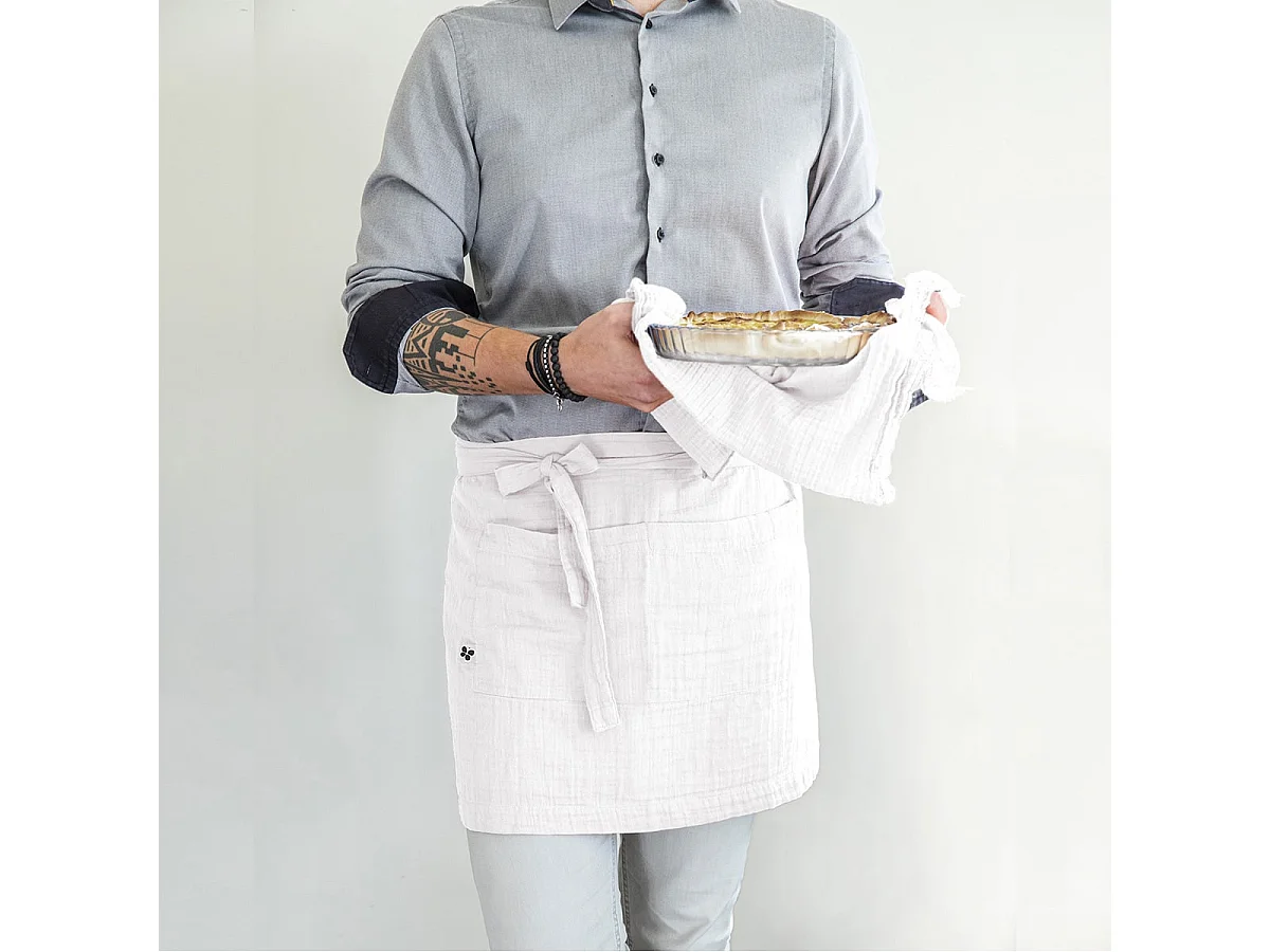 OUREA - Demi-Tablier avec Double Poche Gaze de Coton Chantilly