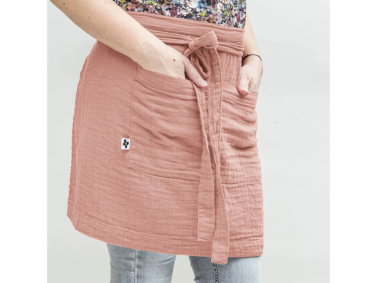 OUREA - Demi-Tablier avec Double Poche Gaze de Coton Rose Pêche