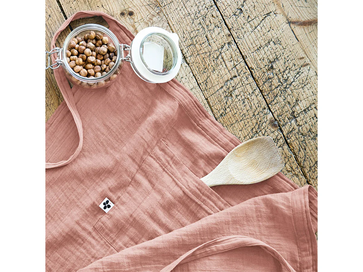 OUREA - Demi-Tablier avec Double Poche Gaze de Coton Rose Pêche