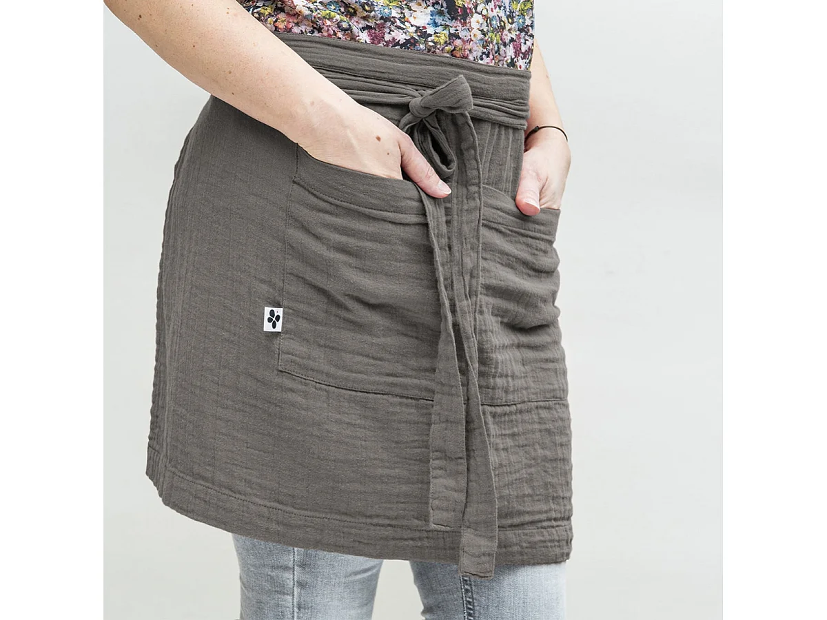OUREA - Demi-Tablier avec Double Poche Gaze de Coton Granit