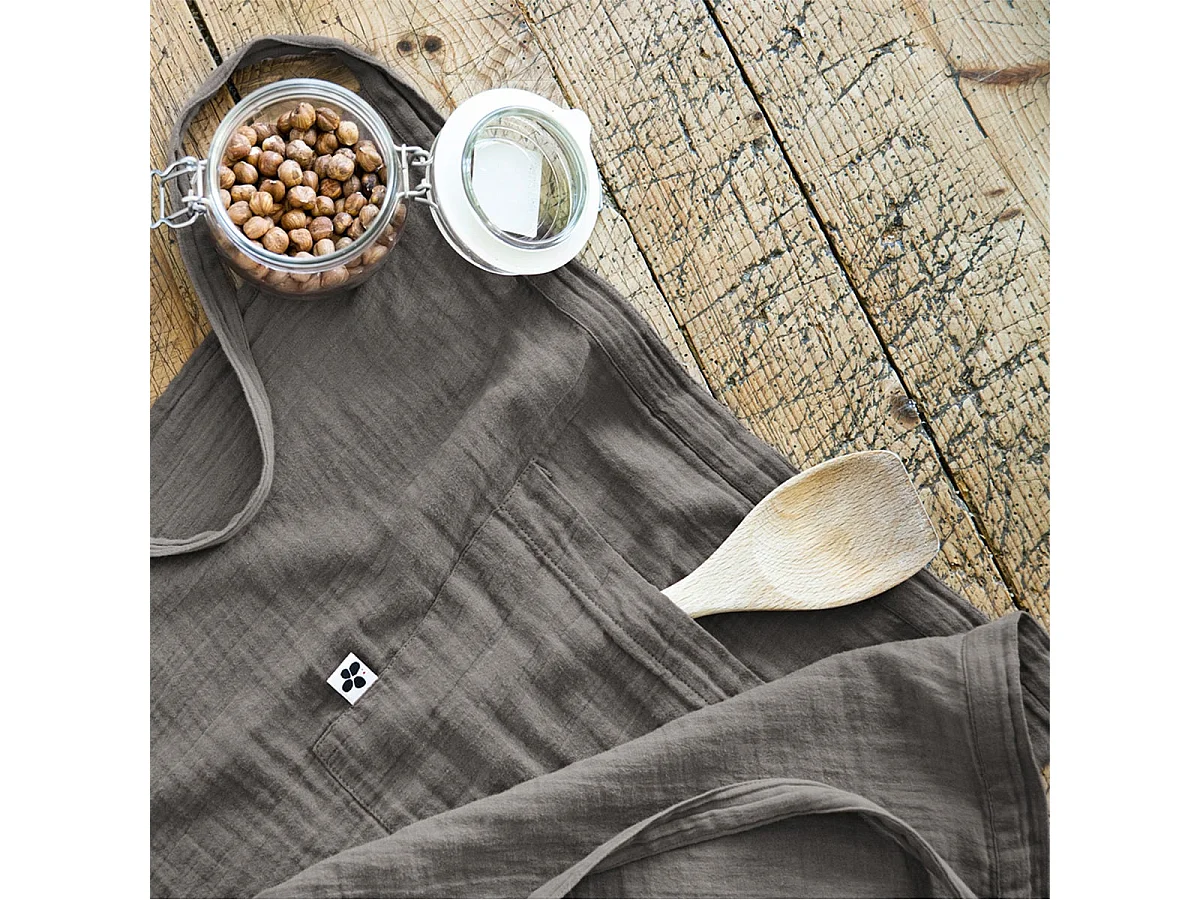 OUREA - Demi-Tablier avec Double Poche Gaze de Coton Granit