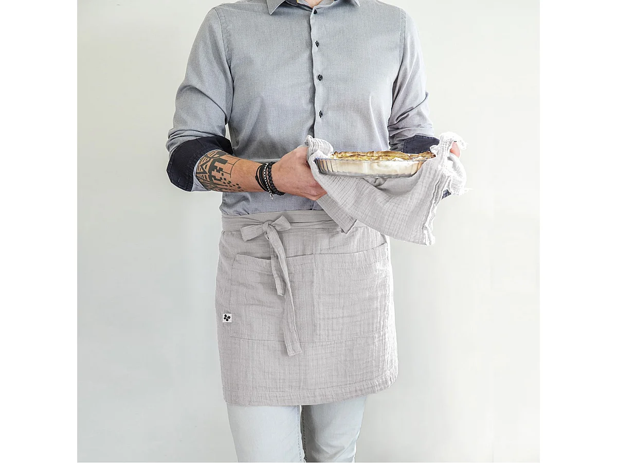 OUREA - Demi-Tablier avec Double Poche Gaze de Coton Nuage