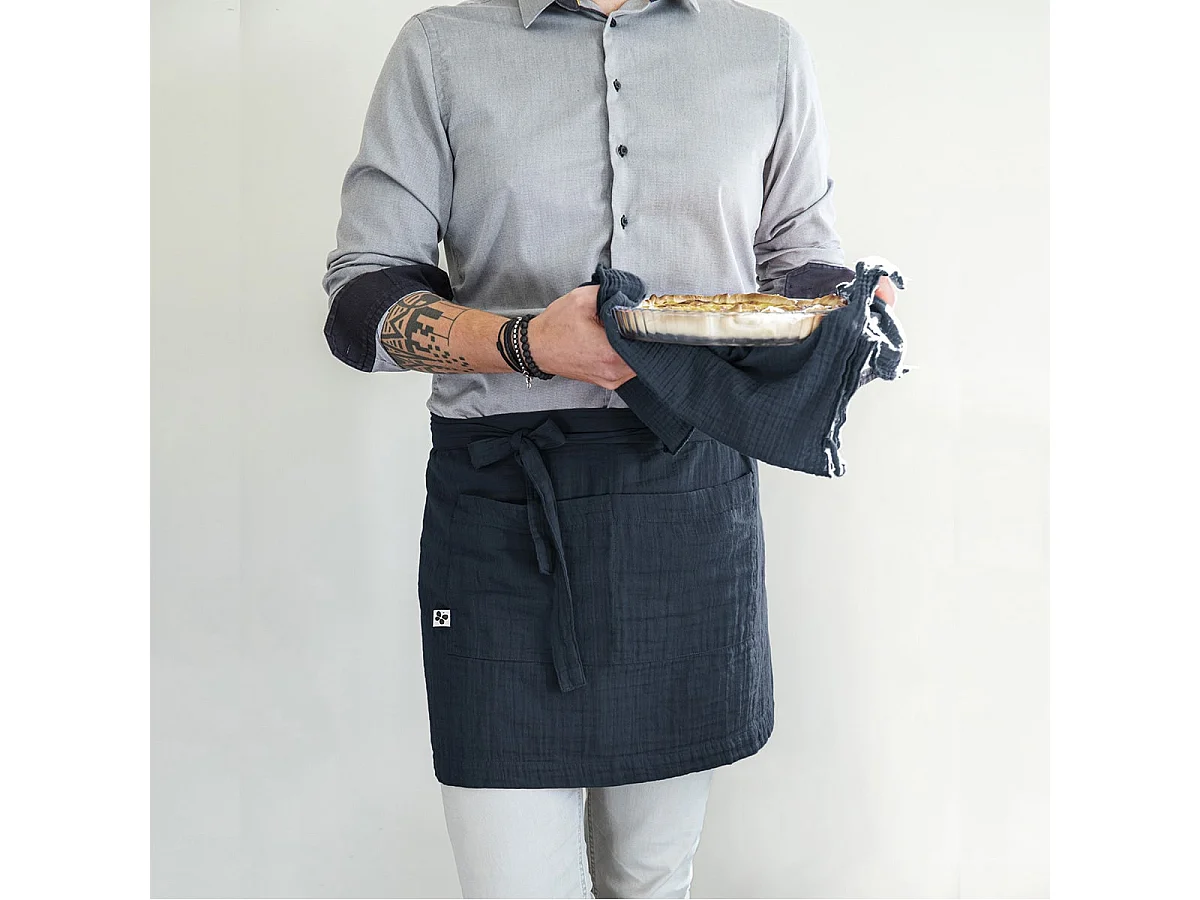 OUREA - Demi-Tablier avec Double Poche Gaze de Coton Minuit