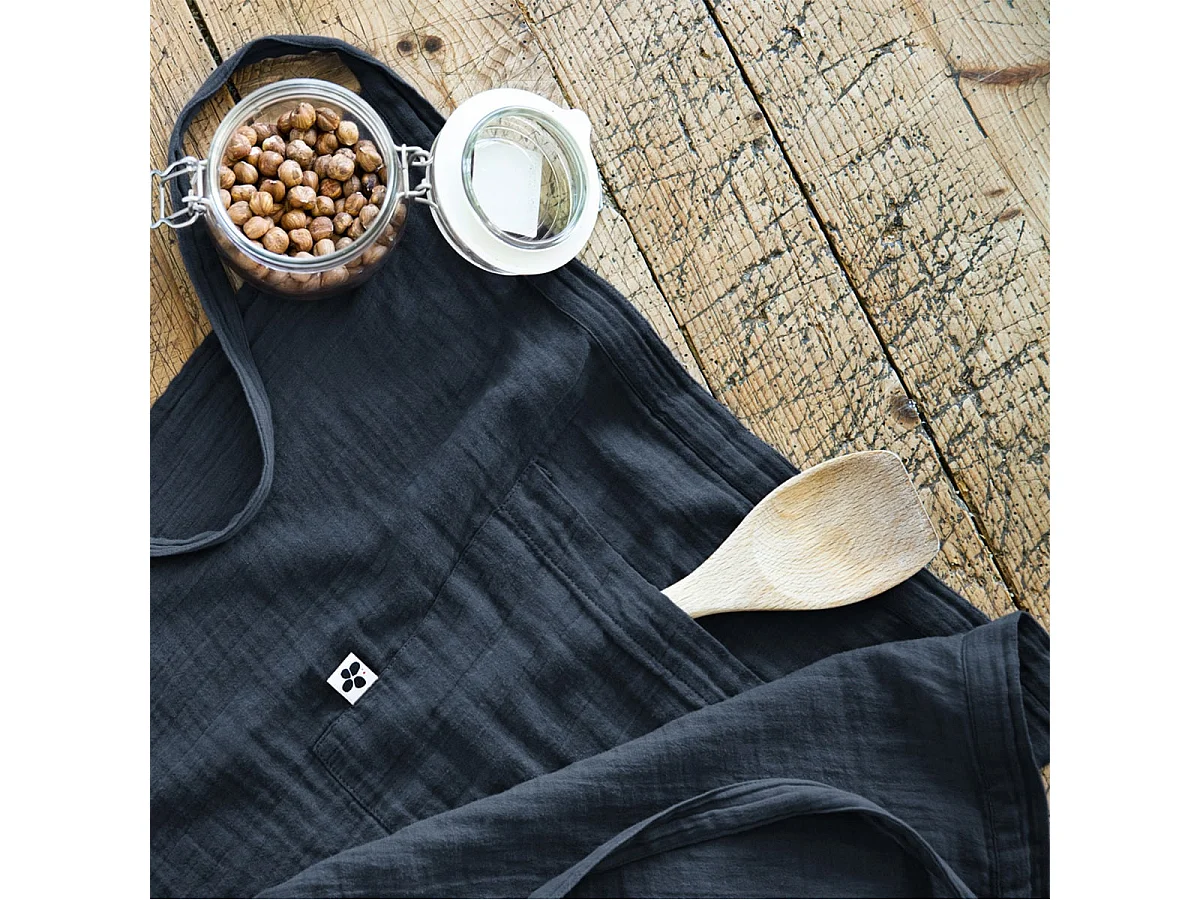 OUREA - Demi-Tablier avec Double Poche Gaze de Coton Minuit