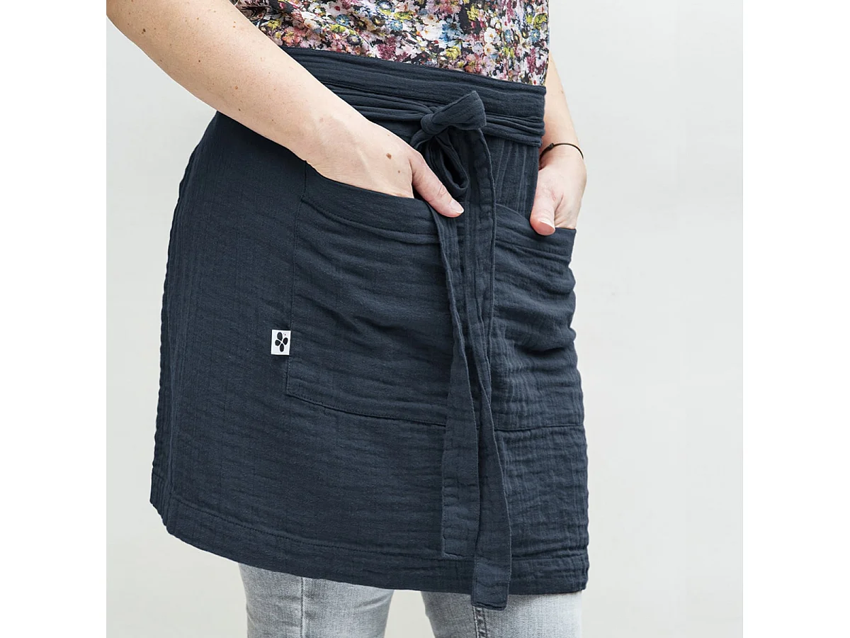 OUREA - Demi-Tablier avec Double Poche Gaze de Coton Minuit