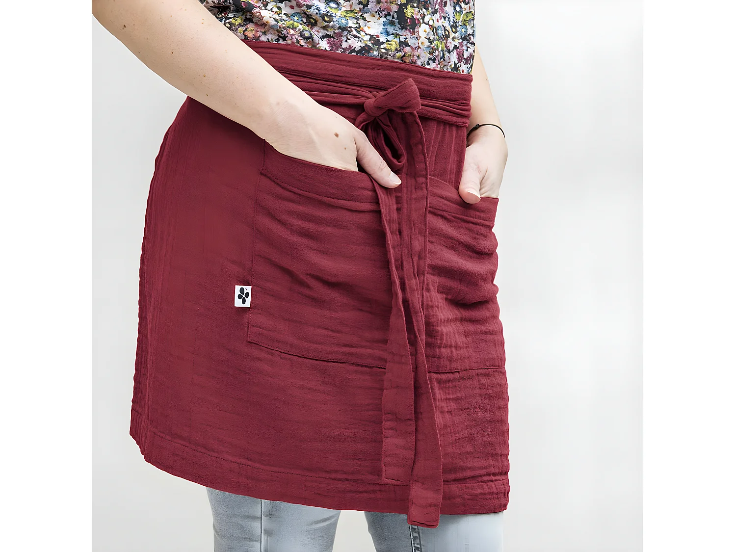 OUREA - Demi-Tablier avec Double Poche Gaze de Coton Lie de Vin