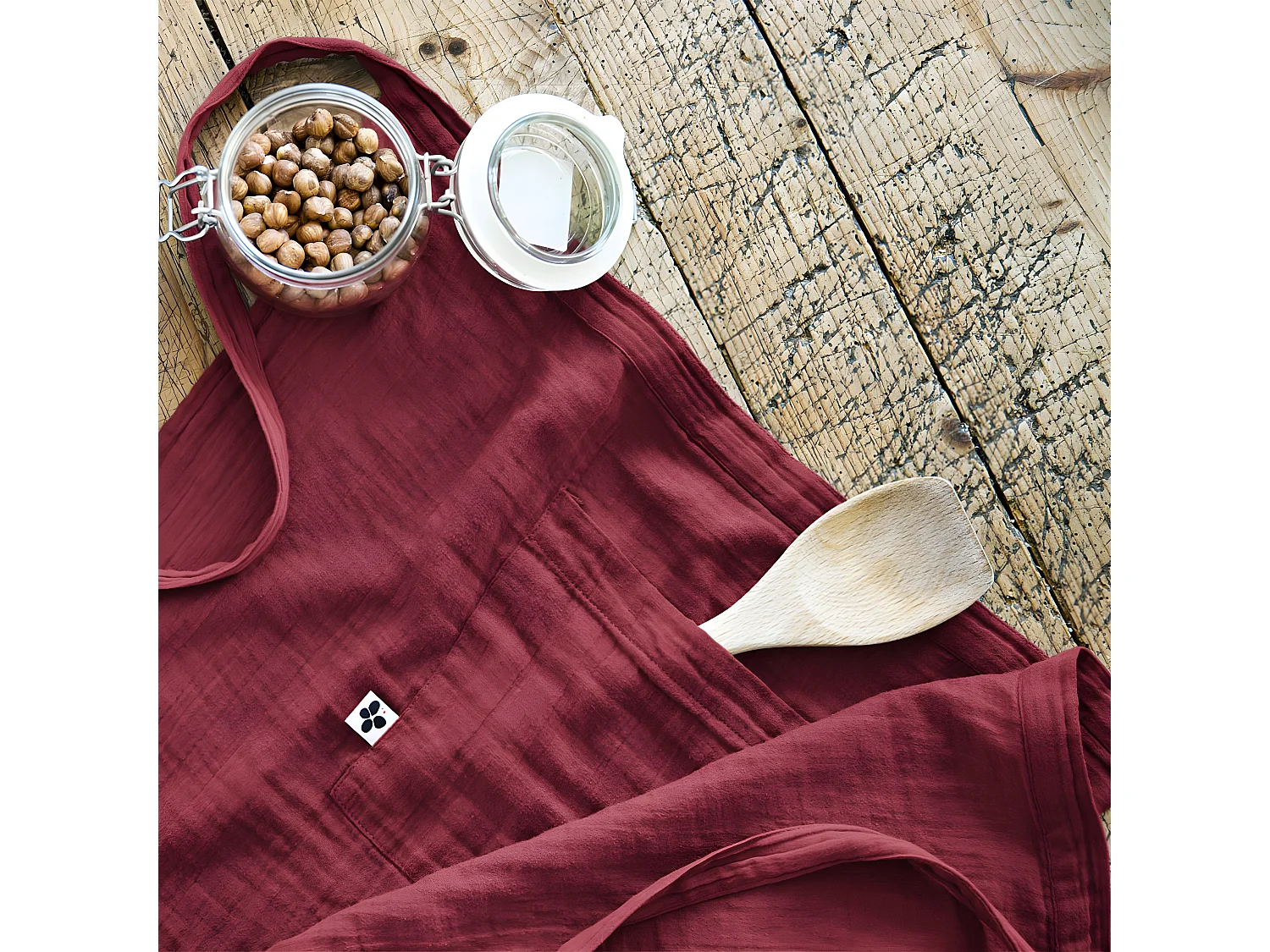 OUREA - Demi-Tablier avec Double Poche Gaze de Coton Lie de Vin