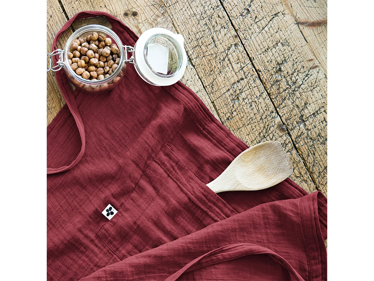 OUREA - Demi-Tablier avec Double Poche Gaze de Coton Lie de Vin