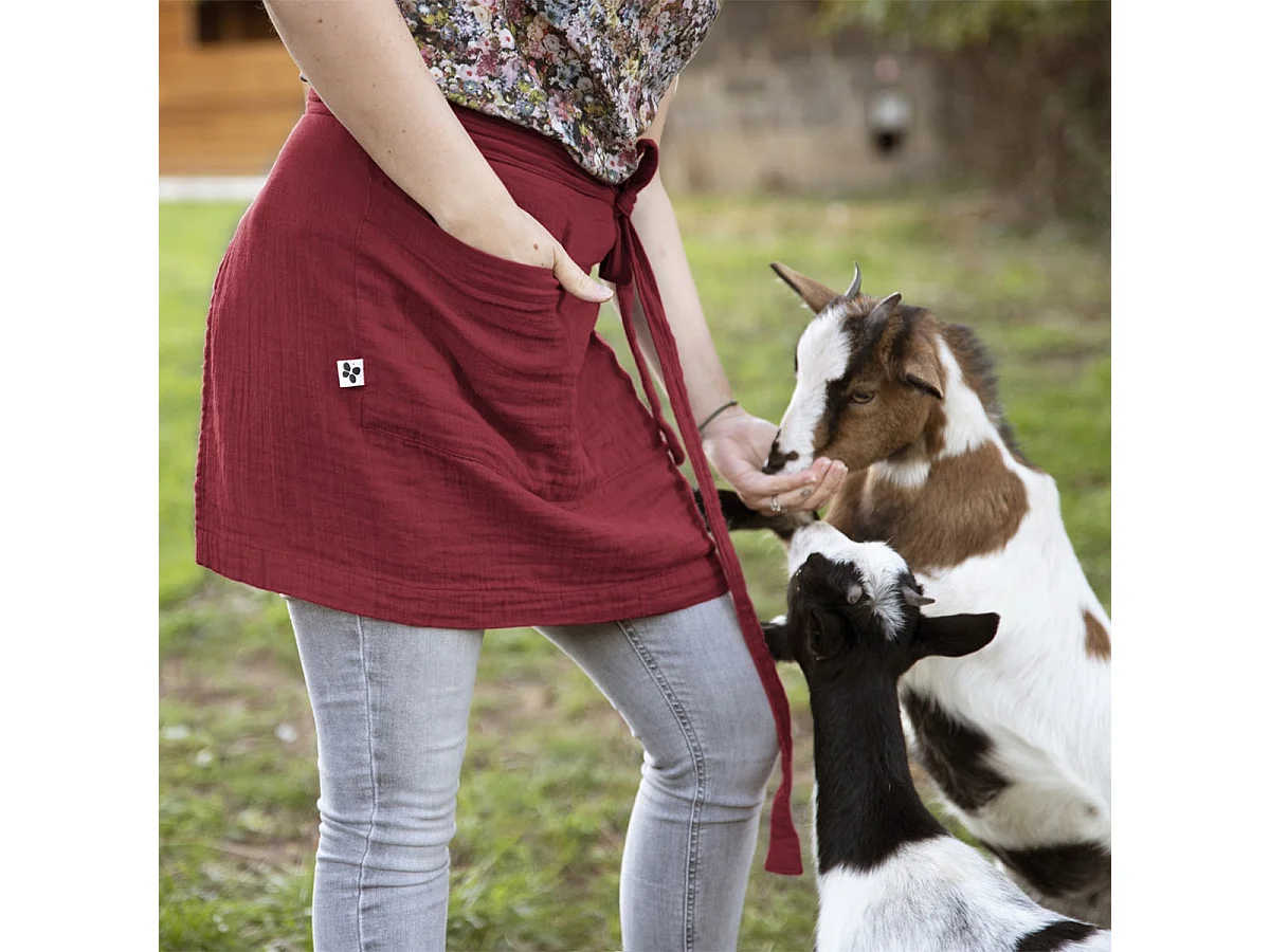 OUREA - Demi-Tablier avec Double Poche Gaze de Coton Lie de Vin