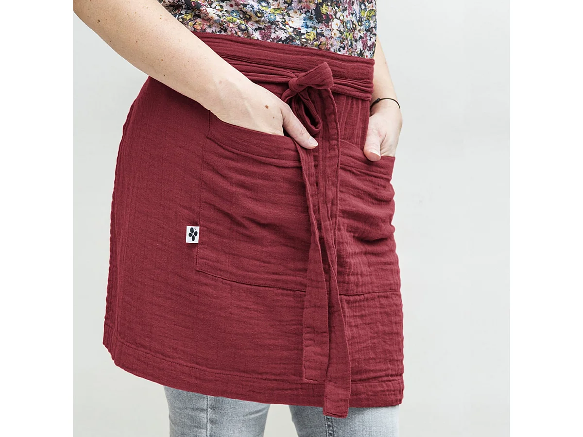 OUREA - Demi-Tablier avec Double Poche Gaze de Coton Lie de Vin