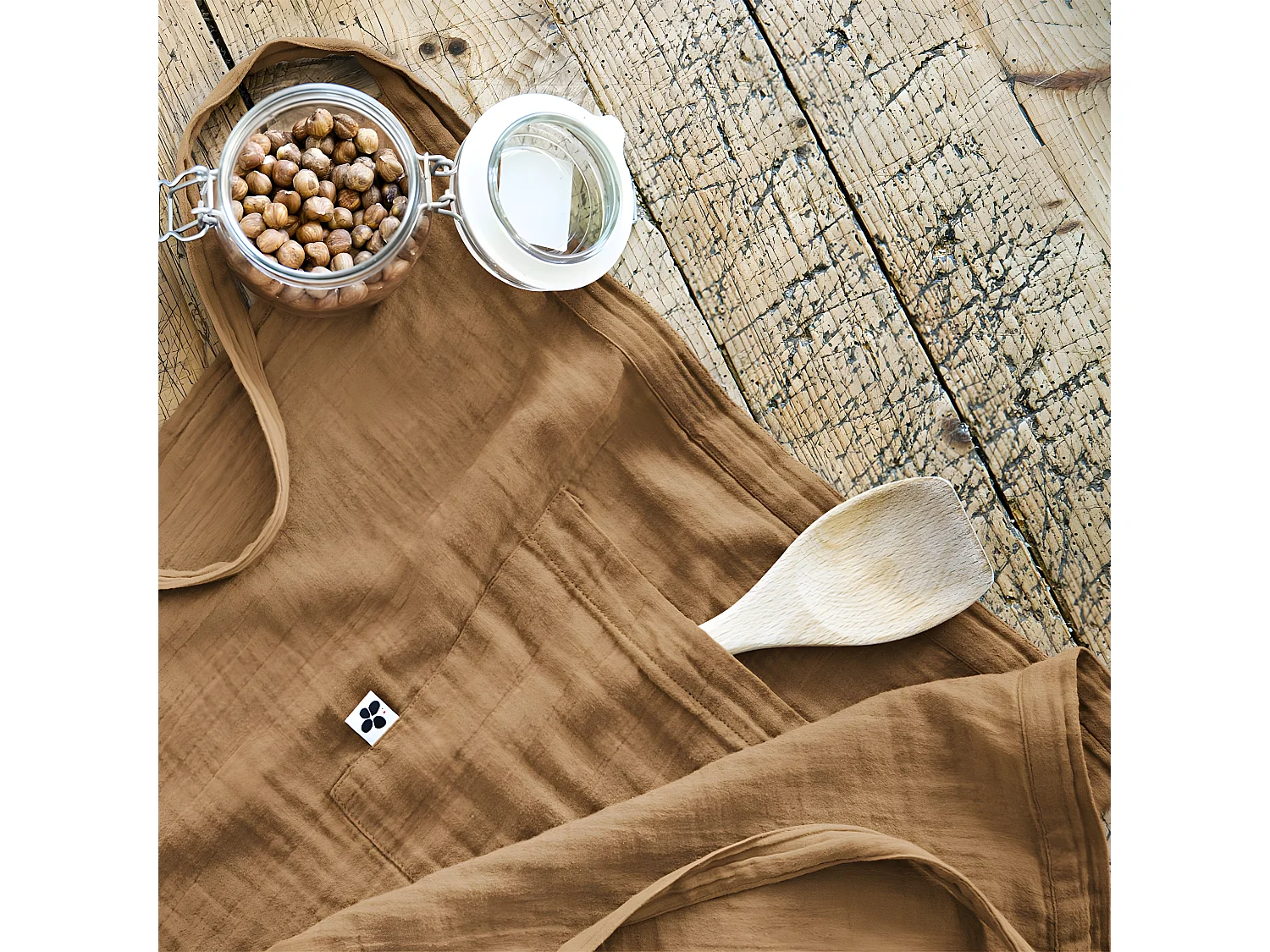 OUREA - Demi-Tablier avec Double Poche Gaze de Coton Camel