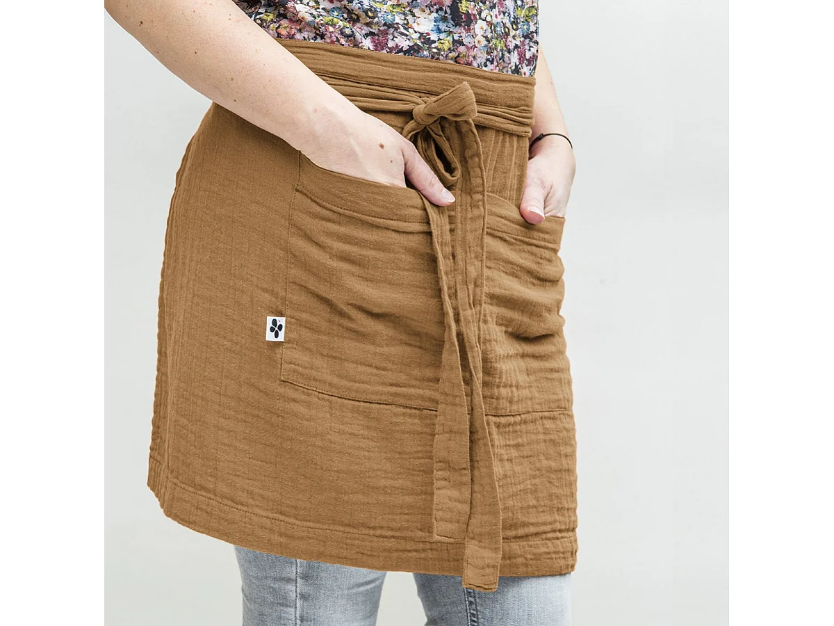 OUREA - Demi-Tablier avec Double Poche Gaze de Coton Camel