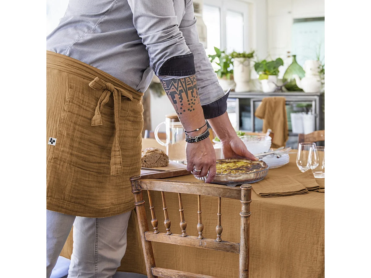 OUREA - Demi-Tablier avec Double Poche Gaze de Coton Camel