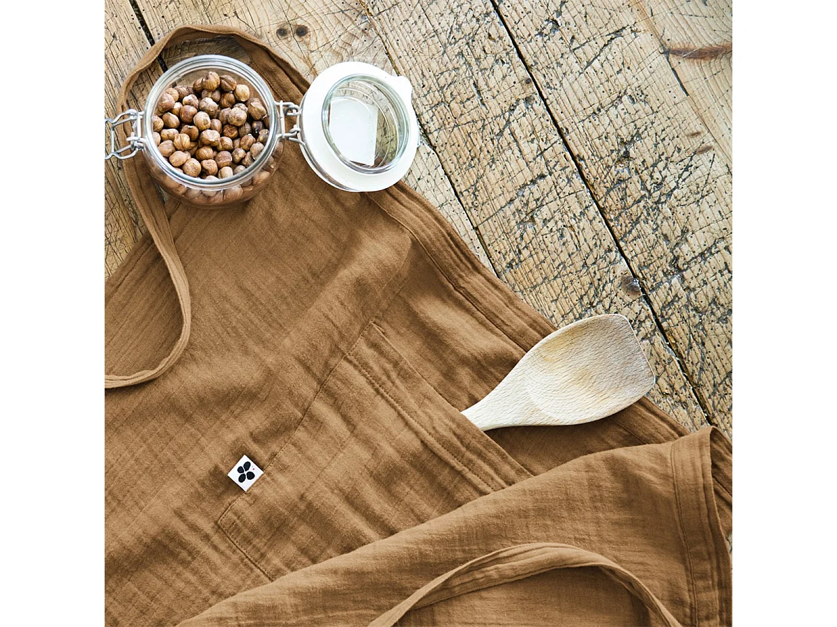 OUREA - Demi-Tablier avec Double Poche Gaze de Coton Camel