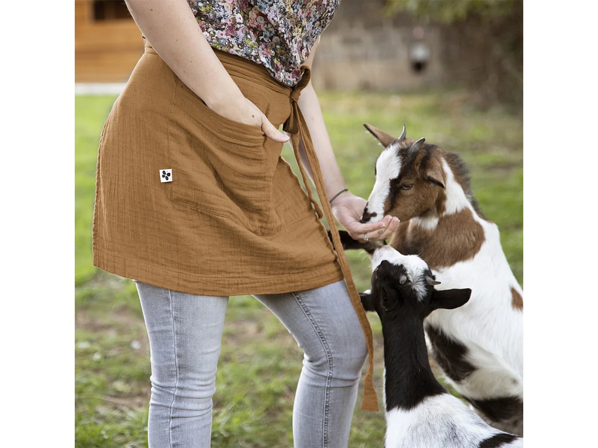 OUREA - Demi-Tablier avec Double Poche Gaze de Coton Camel