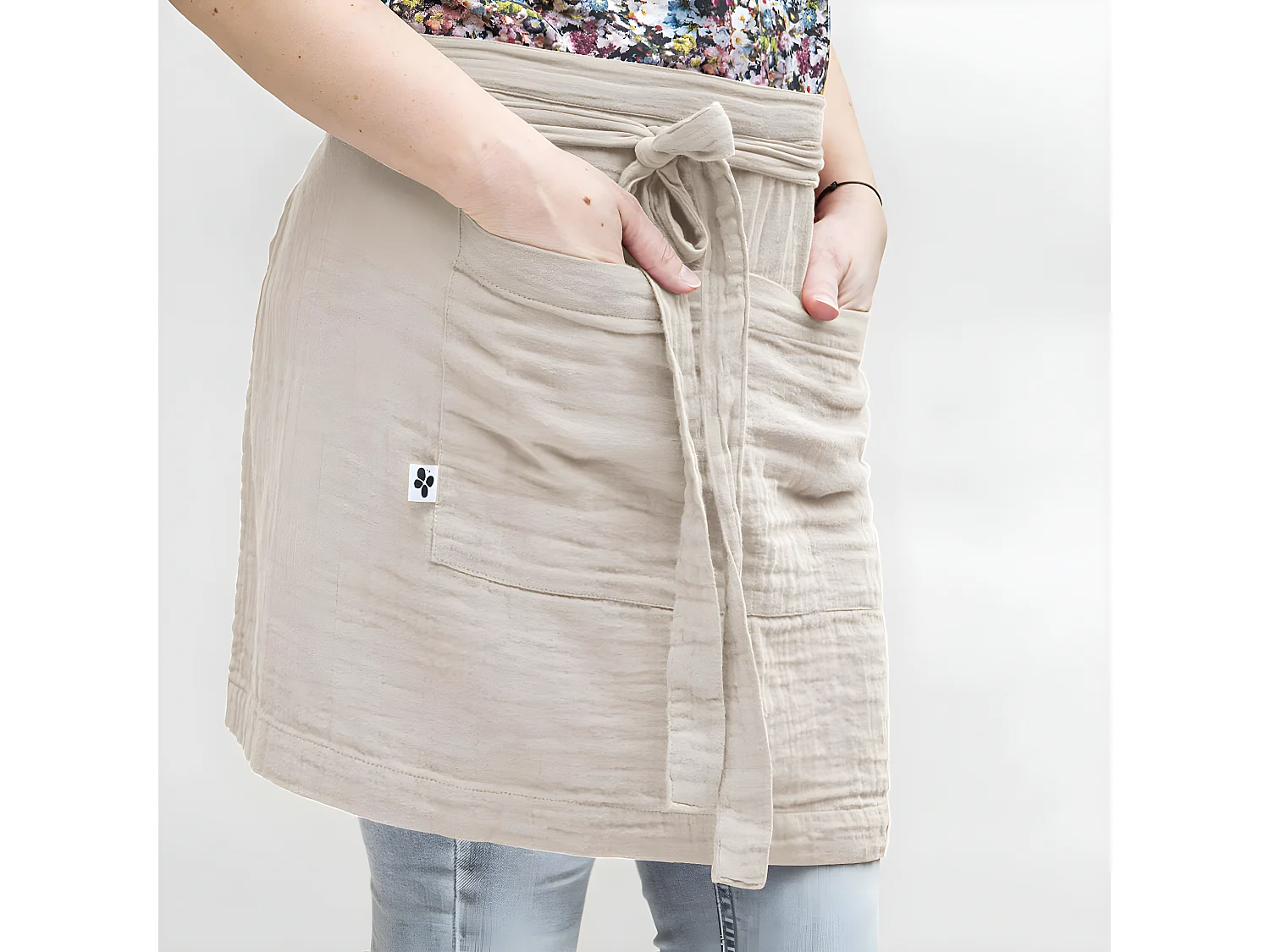 OUREA - Demi-Tablier avec Double Poche Gaze de Coton Pampa