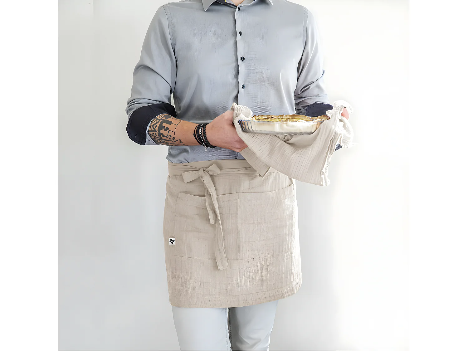 OUREA - Demi-Tablier avec Double Poche Gaze de Coton Pampa