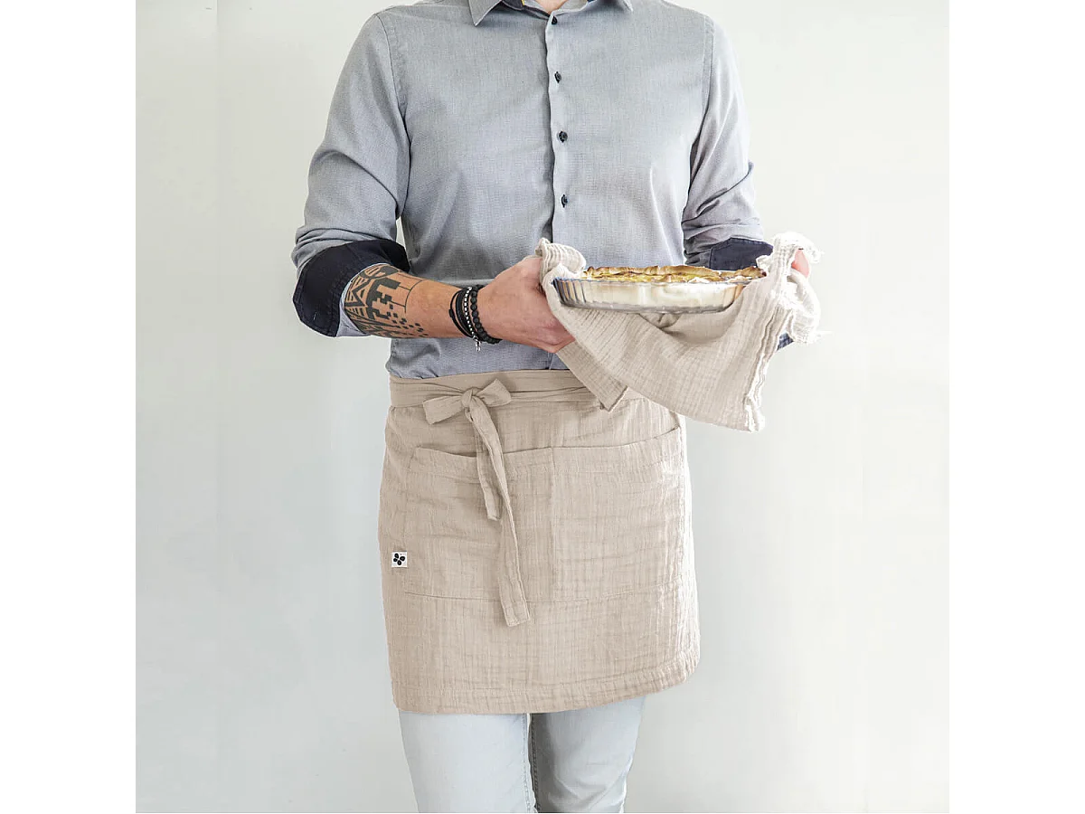 OUREA - Demi-Tablier avec Double Poche Gaze de Coton Pampa