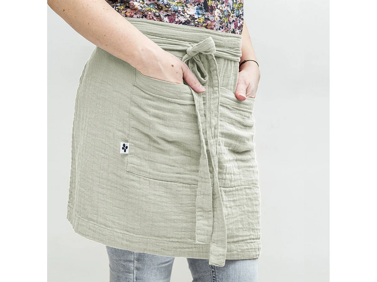 OUREA - Demi-Tablier avec Double Poche Gaze de Coton Vert d'Eau