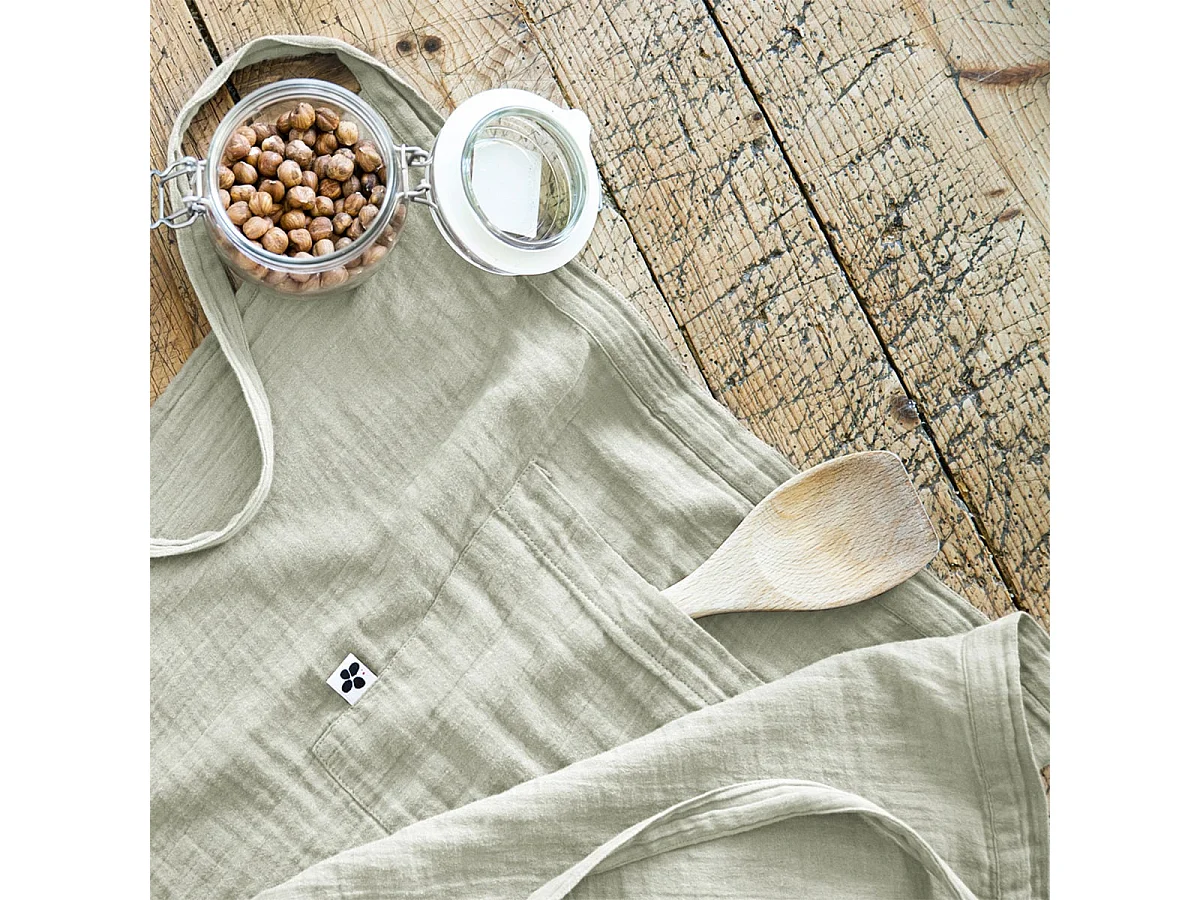 OUREA - Demi-Tablier avec Double Poche Gaze de Coton Vert d'Eau