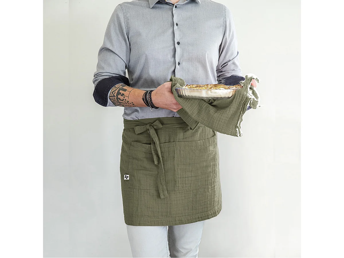 OUREA - Demi-Tablier avec Double Poche Gaze de Coton Romarin