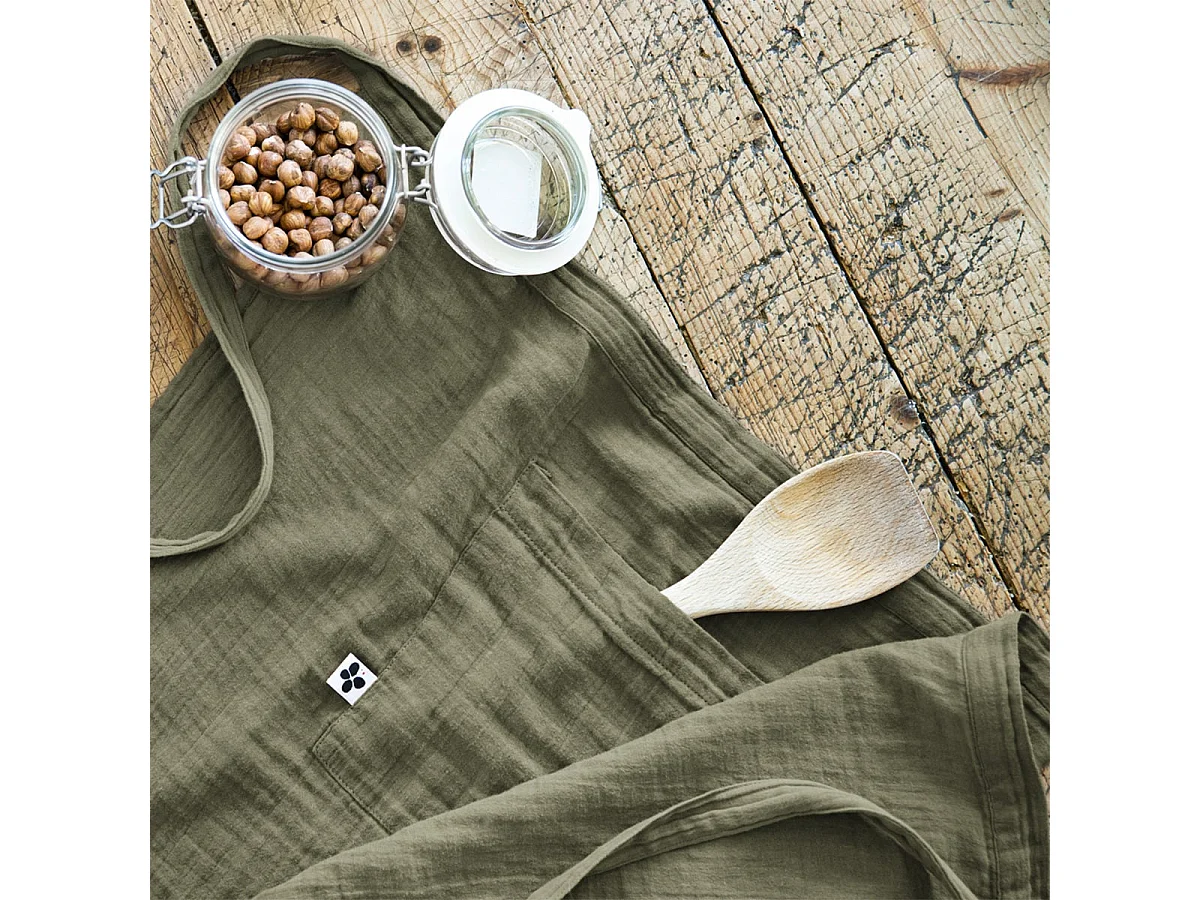 OUREA - Demi-Tablier avec Double Poche Gaze de Coton Romarin