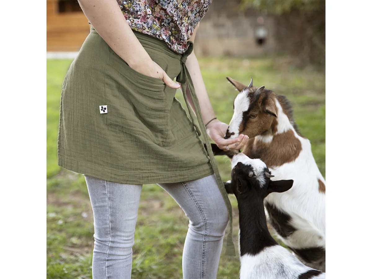 OUREA - Demi-Tablier avec Double Poche Gaze de Coton Romarin