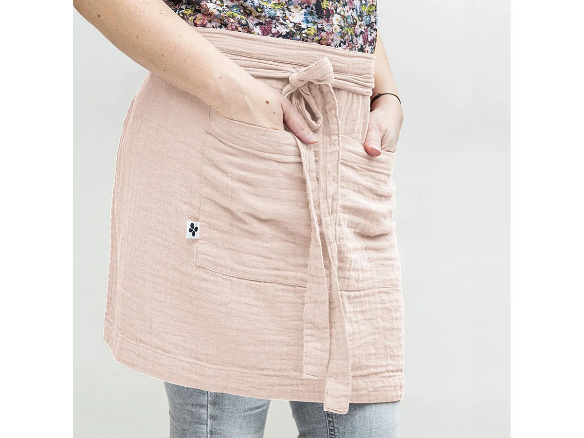 OUREA - Demi-Tablier avec Double Poche Gaze de Coton Guimauve