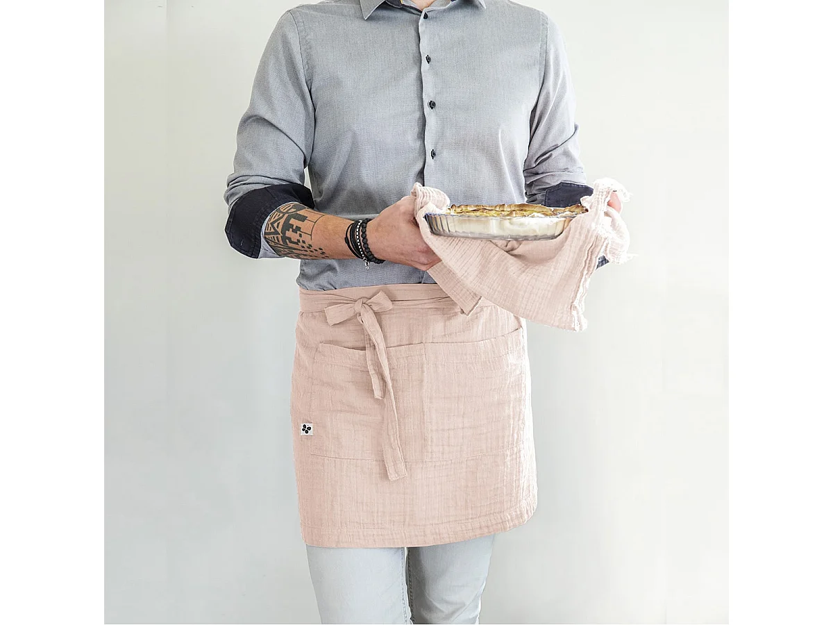 OUREA - Demi-Tablier avec Double Poche Gaze de Coton Guimauve