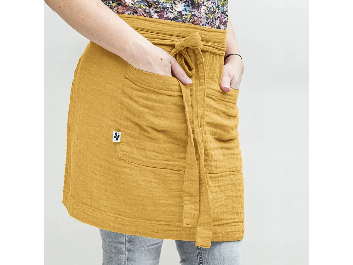 OUREA - Demi-Tablier avec Double Poche Gaze de Coton Safran